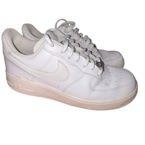 Nike Air Force 1 Men’s White Solid Low Top Leather Lace-Up Sneakers size 7.5